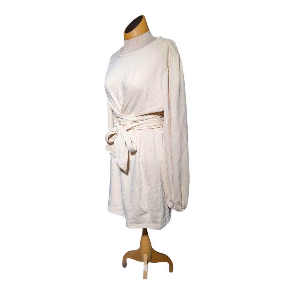 Sabo Skirt Ivory Gathered Long Sleeve Tie Waist Cotton Blend Mini Dress Sz M